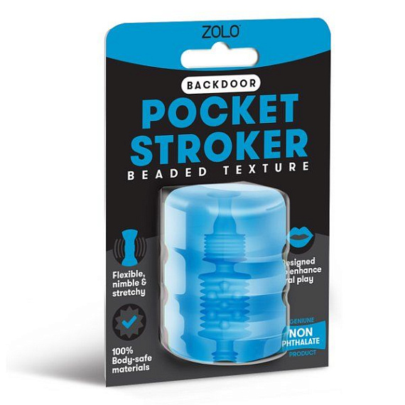 Голубой портативный мастурбатор Zolo Backdoor Pocket Stroker - термопластичный эластомер (TPE)