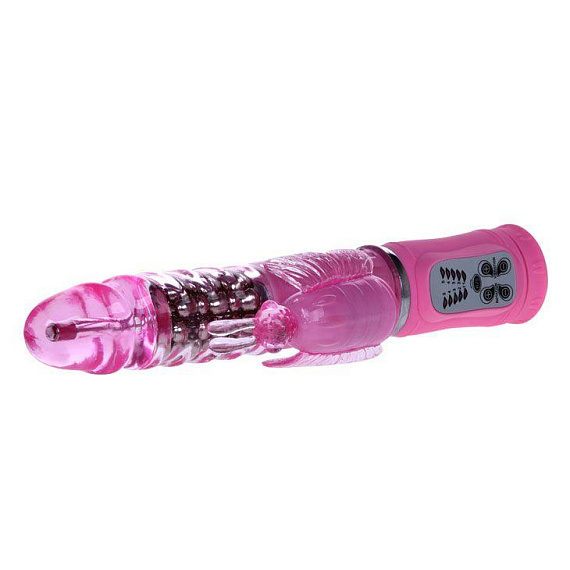 Розовый вибратор-бабочка с ротацией - 25,5 см. от Intimcat