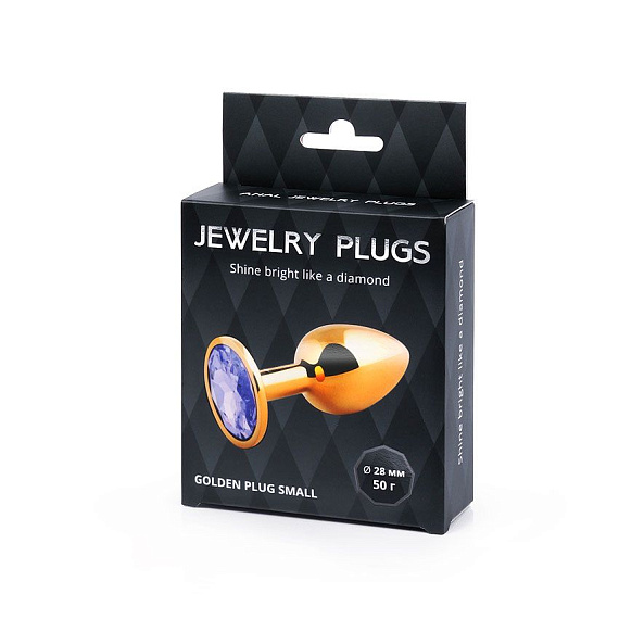 Золотистая анальная пробка с фиолетовым стразом - 7,2 см. Anal Jewelry Plug