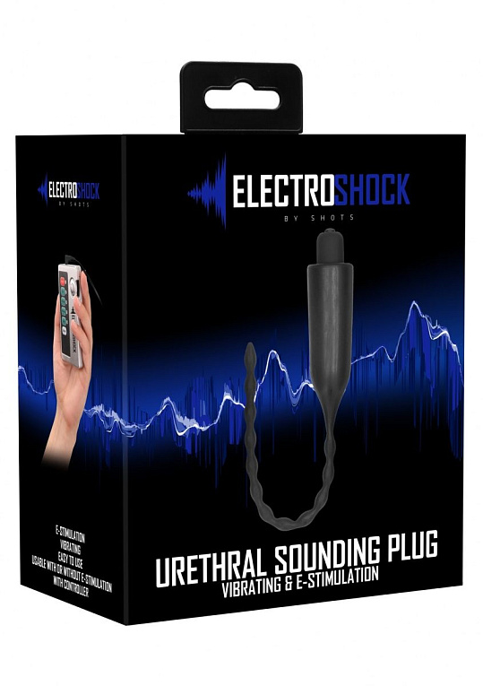 Черный стимулятор уретры с вибрацией и электростимуляцией Urethral Sounding Plug - силикон