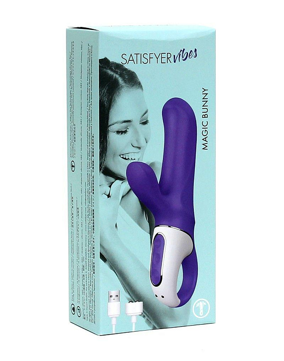 Фиолетовый вибратор Satisfyer Magic Bunny с клиторальным отростком - 17,6 см. Satisfyer