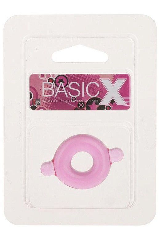 Розовое эрекционное кольцо с ушками для удобства надевания BASICX TPR COCKRING PINK - Термопластичная резина (TPR)