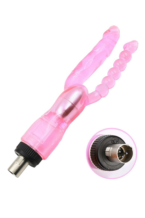 Розовая двойная насадка для секс-машины Machine Gun - 16 см. от Intimcat