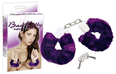 Меховые наручники с фиолетовыми манжетами