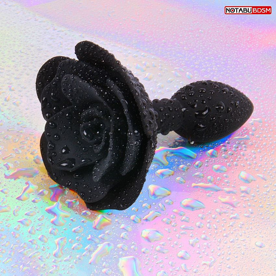 Черная гладкая анальная втулка-роза - фото 5