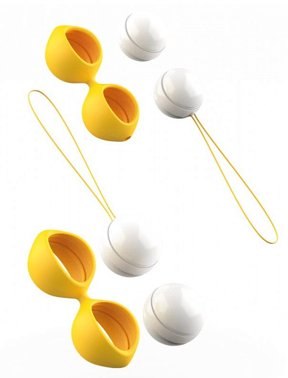 Бело-желтые вагинальные шарики Bfit Classic - анодированный пластик, силикон