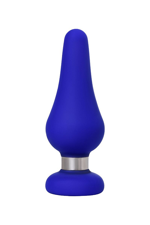 Синяя силиконовая анальная втулка с ограничителем - 13 см. от Intimcat