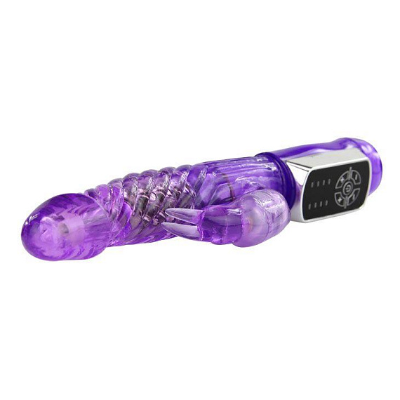 Фиолетовый вибратор с клиторальным стимулятором и ротацией - 21,5 см. - Термопластичная резина (TPR)