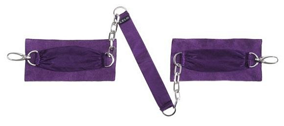 Фиолетовые шелковые наручники с цепочкой Sutra - тканевая основа