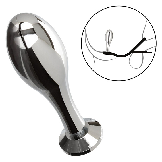 Серебристая анальная пробка Teardrop Plug с силиконовыми кольцами для пениса и мошонки - фото 7