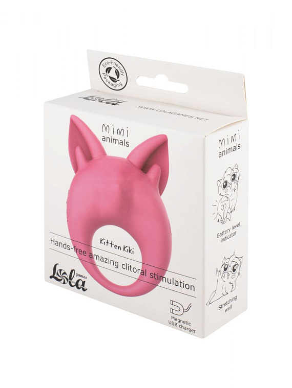 Розовое перезаряжаемое эрекционное кольцо Kitten Kiki - силикон