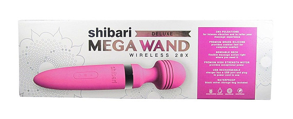 Розовый жезловый массажер Deluxe Mega Wand Wireless 28x - силикон