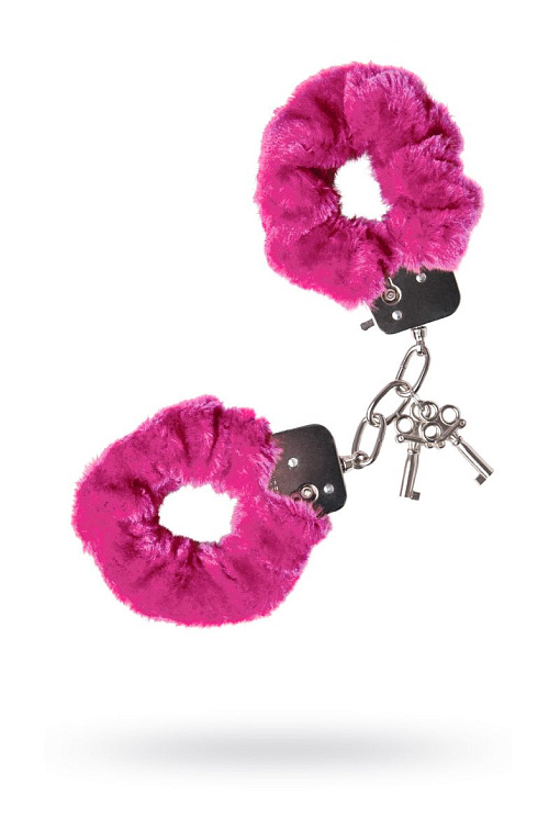 Розовые меховые наручники с металлическим крепежом от Intimcat