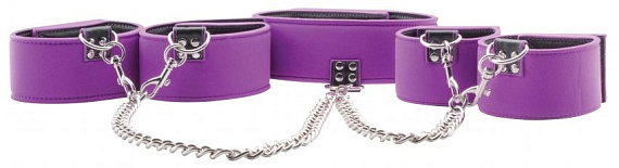 Чёрно-фиолетовый двусторонний комплект для бандажа Reversible Collar / Wrist / Ankle Cuffs - 