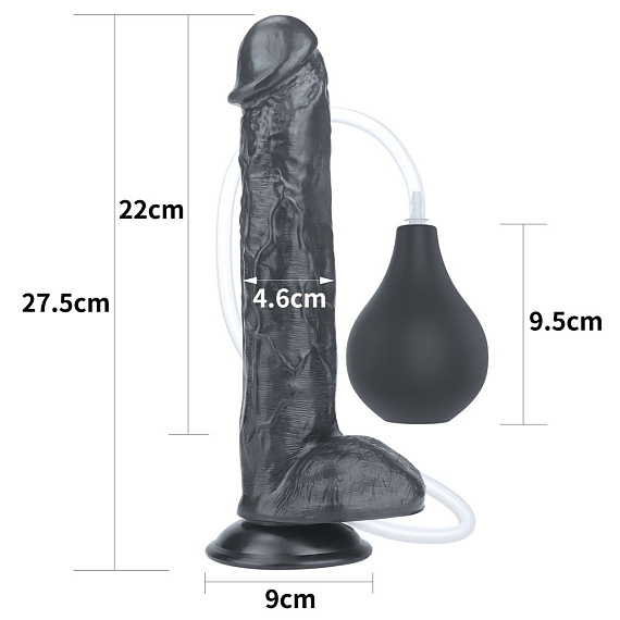 Черный фаллоимитатор-гигант с грушей 11 Squirt Extreme Dildo - 27,5 см. - поливинилхлорид (ПВХ, PVC)
