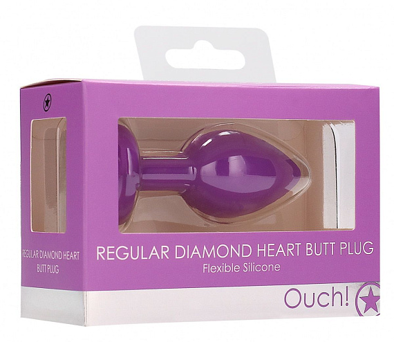 Фиолетовая анальная пробка с прозрачным стразом Diamond Heart Butt Plug - 7,3 см. от Intimcat