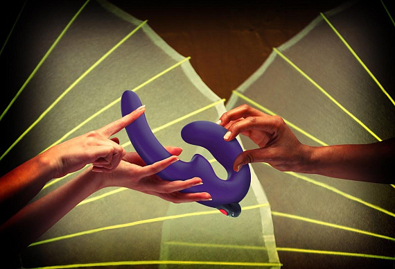 Фиолетовый безремневой страпон с вибрацией Sharevibe - фото 5