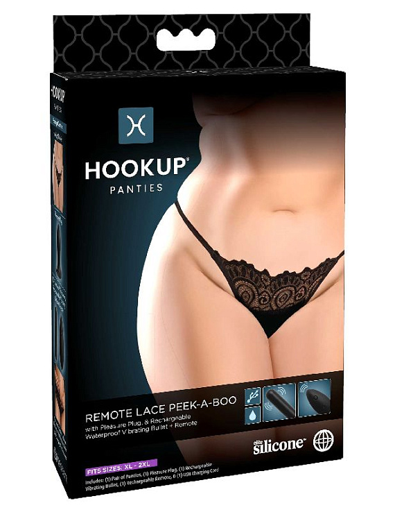 Черные трусики Remote Lace Peek-a-Boo XL-XXL с вибрацией и анальным стимулятором от Intimcat