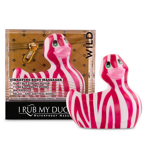 Вибратор-уточка I Rub My Duckie 2.0 Wild с розово-белым анималистическим принтом - анодированный пластик (ABS)