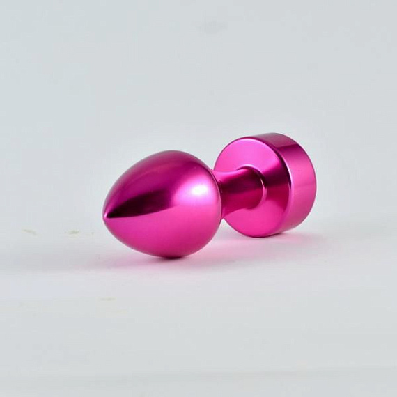 Розовая алюминиевая анальная пробка с прозрачным кристаллом - 8,1 см. - металл