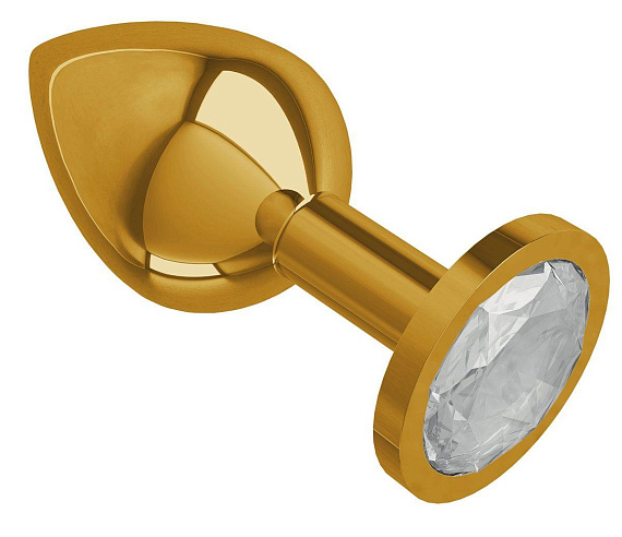 Золотистая средняя пробка с прозрачным кристаллом - 8,5 см. - металл