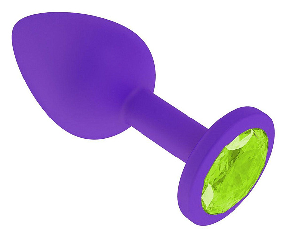 Фиолетовая силиконовая пробка с лаймовым кристаллом - 7,3 см. - силикон