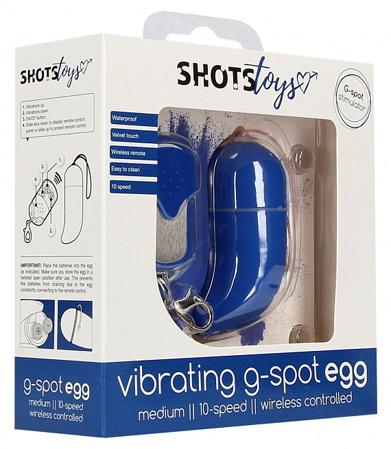 Синее виброяйцо Medium Wireless Vibrating G-Spot Egg с пультом - 7,5 см. - анодированный пластик (ABS)