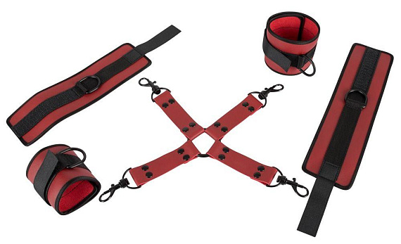 Красно-черная фиксация крестовая для рук и ног Bondage Set от Intimcat