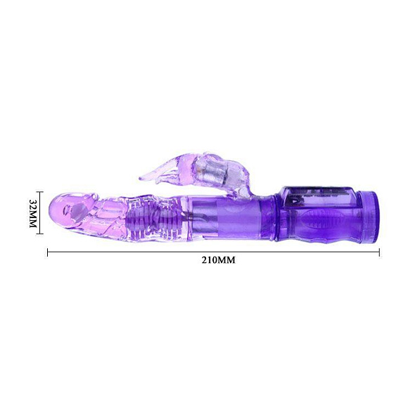 Фиолетовый вибратор-ротатор с клиторальным отростком - 21 см. - фото 5