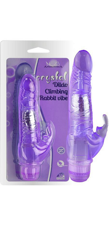 Фиолетовый вибратор Crystal Dildo Climbing Rabbit Vibe - 22 см. - поливинилхлорид (ПВХ, PVC)
