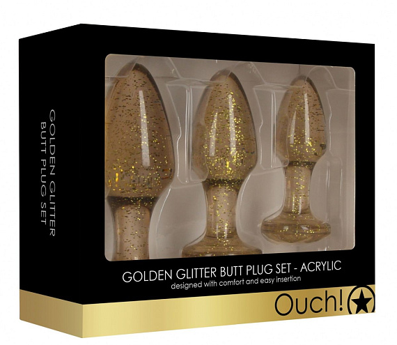 Набор из 3 золотистых анальных пробок Acrylic Goldchip Butt Plug Set - акрил