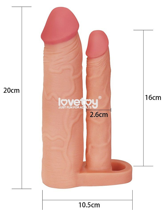 Телесная насадка для двойного проникновения Add 2 Pleasure X Tender Double Penis Sleeve - 20 см. Lovetoy