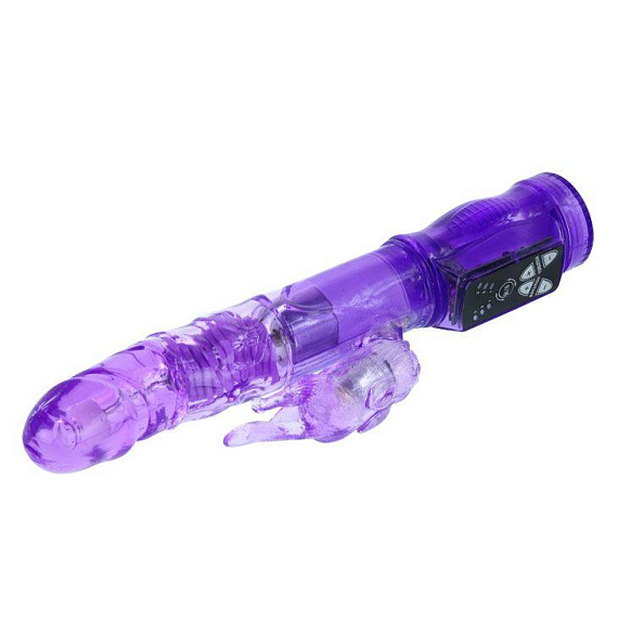 Фиолетовый вибратор-ротатор с клиторальным отростком - 21 см. от Intimcat