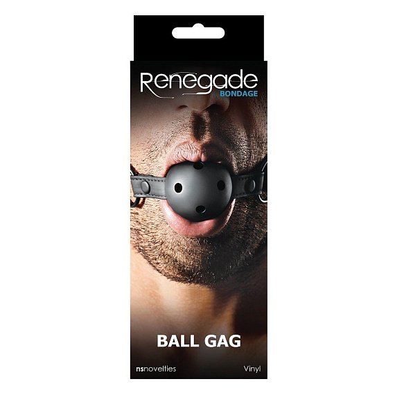 Чёрный кляп-шар с отверстиями для воздуха Renegade Bondage Ball Gag - винил