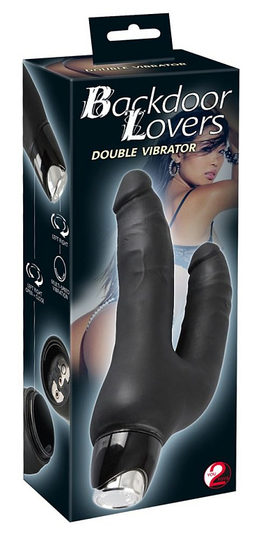 Чёрный анально-вагинальный вибромассажёр-реалистик Backdoor Lovers Double - 24,5 см. от Intimcat