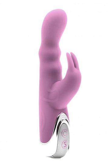 Розовый вибратор Silicone Bunny с клиторальным отростком - 16,5 см.