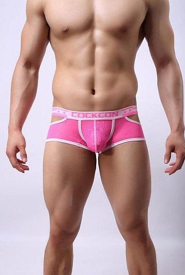 Розовые мужские трусы-хипсы Cockon X Lace Boxer с вырезами