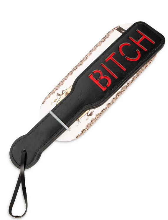 Черная шлёпалка с надписью Bitch - 31,5 см. - искусственная кожа