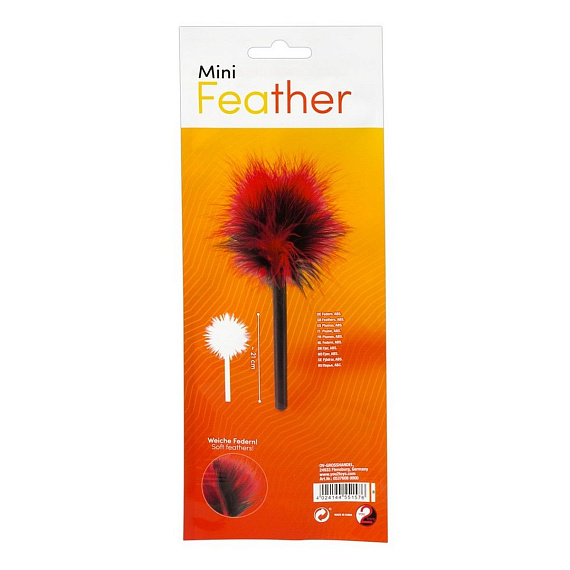 Красно-черная пуховка Mini Feather - 21 см. - перья