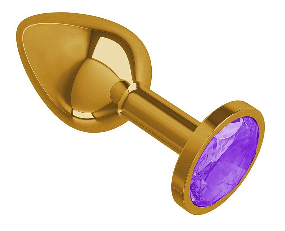 Золотистая анальная втулка с фиолетовым кристаллом - 7 см. - металл
