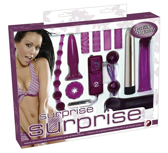 Фиолетовый эротический набор из 12 предметов Surprise Surprise Lovetoyset - термопластичный эластомер (TPE)