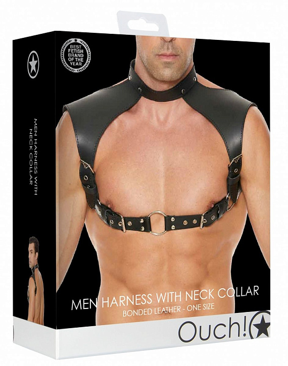 Черная мужская портупея Men Harness With Neck Collar - фото 5