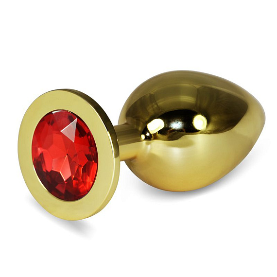 Анальная пробка Butt Plug Gold Large с красным камнем - 10,1 см.