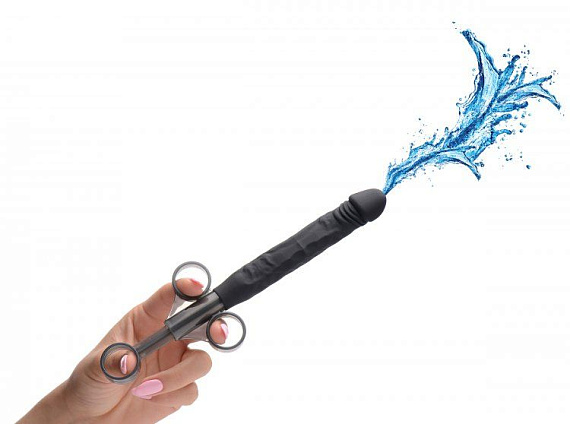 Черный шприц в форме пениса для введения лубриканта Jizz Shooter Silicone Dildo Lube - 19,7 см. XR Brands