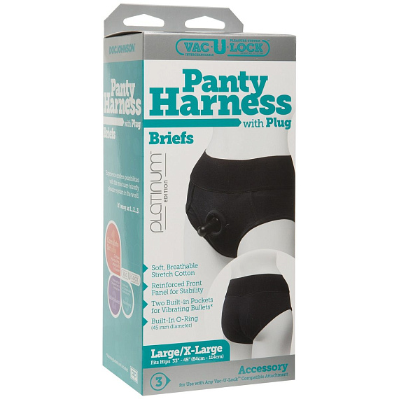 Трусики-брифы с плугом Vac-U-Lock Panty Harness with Plug Briefs - L/XL Doc Johnson