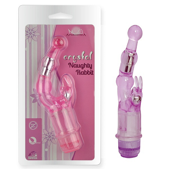 Фиолетовый вибростимулятор Crystal Naughty Rabbit - 20 см.