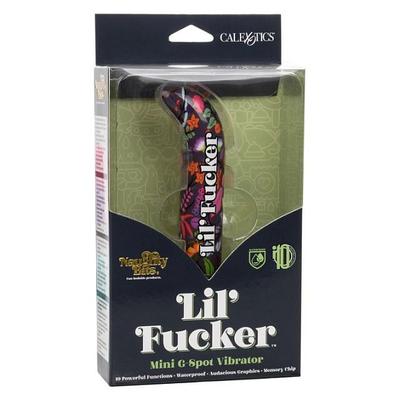 Черный мини-вибратор с цветочным принтом Lil Fucker Mini G-Spot Vibrator - 12,75 см. California Exotic Novelties