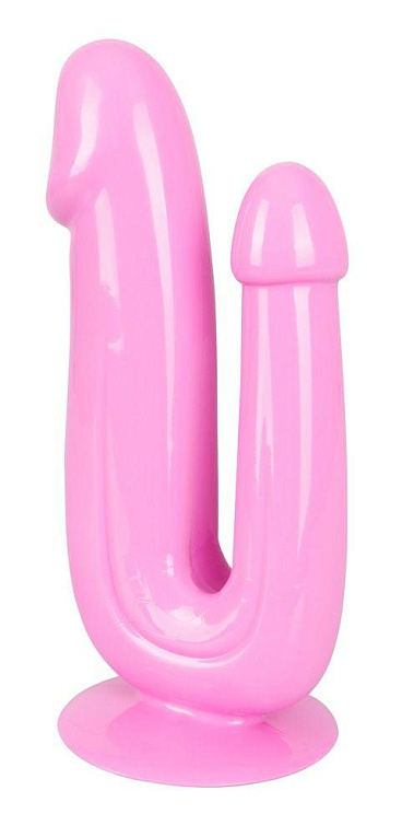 Розовый анально-вагинальный фаллоимитатор - 17,5 см. - поливинилхлорид (ПВХ, PVC)