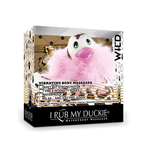 Белый вибратор-уточка I Rub My Duckie 2.0 Wild с леопардовым принтом - анодированный пластик (ABS)