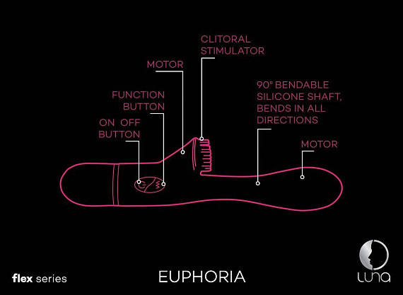 Розовый гнущийся вибратор Euphoria с клиторальной щеточкой - 22 см. от Intimcat